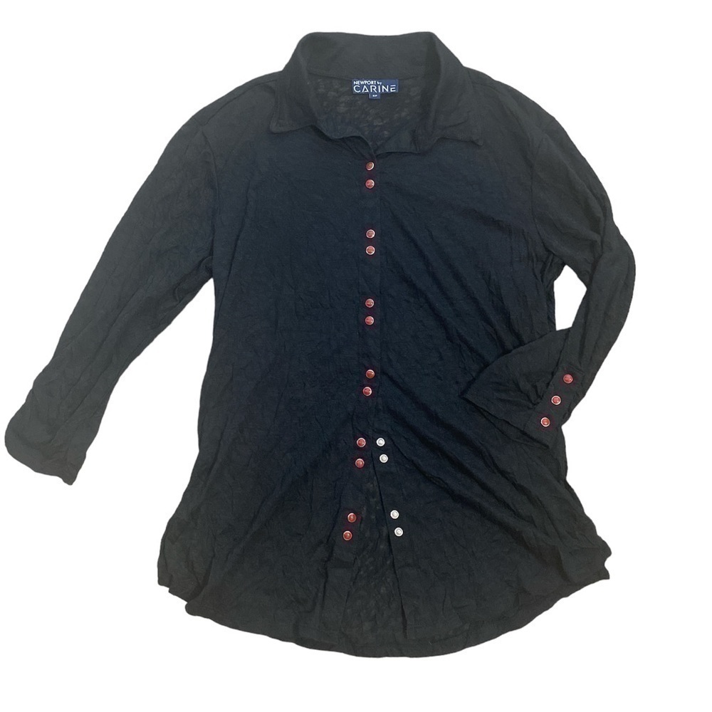 𝅺small Black Sheer Button Up Blouse 3/4 Sleeve